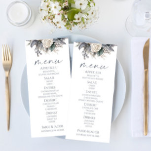 Boho White Rose Floral Flower Garden Wedding Menu