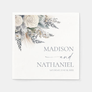 Boho White Rose Floral Flower Garden Wedding Napkin
