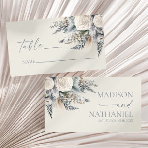 Boho White Rose Floral Flower Garden Wedding Place Card