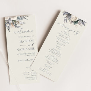 Boho White Rose Floral Flower Garden Wedding Program
