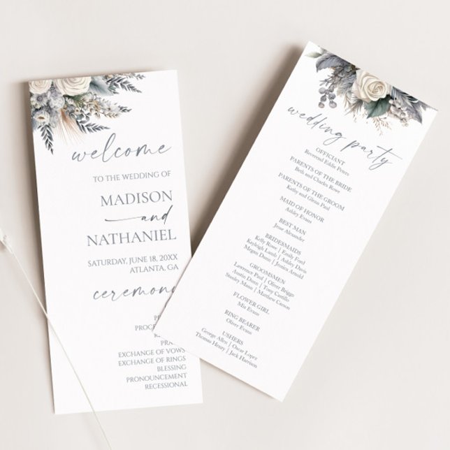 Boho White Rose Floral Flower Garden Wedding Program (Creator Uploaded)