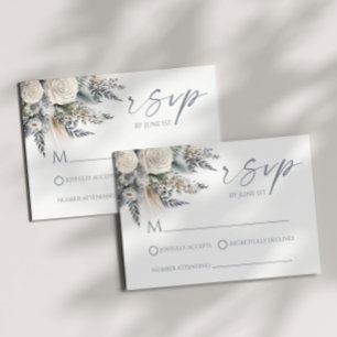 Boho White Rose Floral Flower Garden Wedding RSVP Card