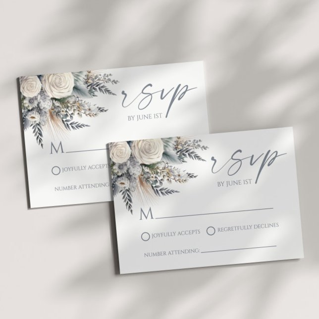Boho White Rose Floral Flower Garden Wedding RSVP Card (Creator Uploaded)