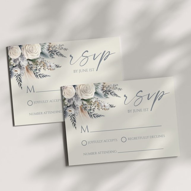Boho White Rose Floral Flower Garden Wedding RSVP Card (Creator Uploaded)