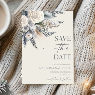 Boho White Rose Floral Flower Garden Wedding Save The Date