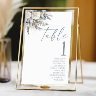 Boho White Rose Floral Flower Garden Wedding Table Number