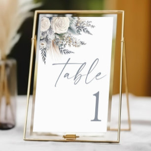 Boho White Rose Floral Flower Garden Wedding Table Number