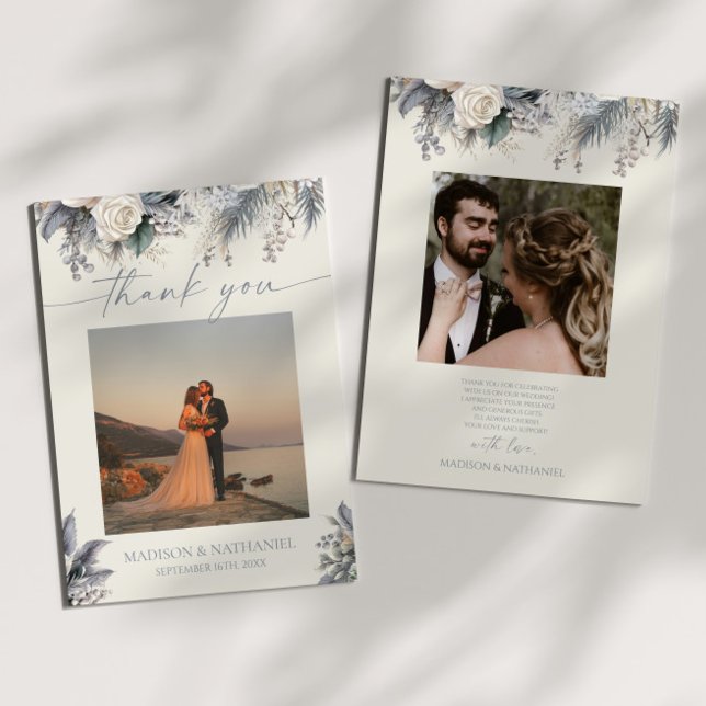 Boho White Rose Floral Flower Garden Wedding Thank You Card (Creator Uploaded)