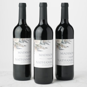 Boho White Rose Floral Flower Garden Wedding Wine Label
