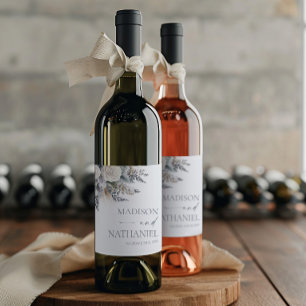 Boho White Rose Floral Flower Garden Wedding Wine Label