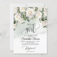 Boho white roses eucalyptus and gold It's a girl