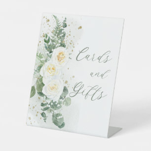 Boho White Roses   Eucalyptus Cards and Gifts Pedestal Sign