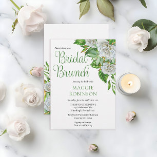 Boho White Roses Floral Bridal Brunch Invitation