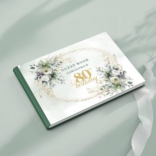 Boho White Roses Greenery 80th Birthday Guest Book