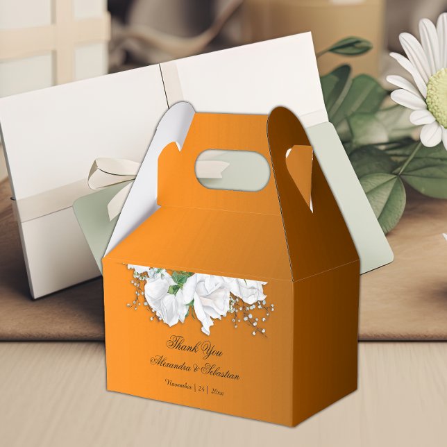 Boho White Roses on Orange Wedding  Favour Box (Creator Uploaded)