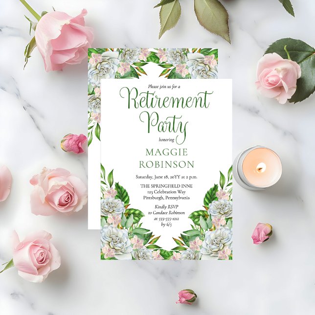 Boho White Roses | Orchids Floral Retirement Party Invitation (Elegant Boho White Roses and Orchids Floral Retirement Party Invitation - Print | Digital Download)