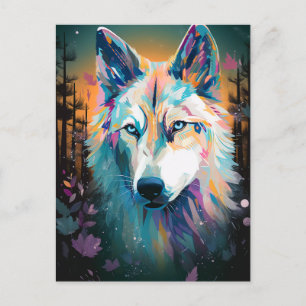 Boho White Wolf Surreal Wildlife Art Postcard