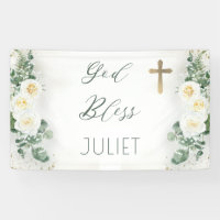 Boho WhiteRose Floral Eucalyptus Baptism God Bless