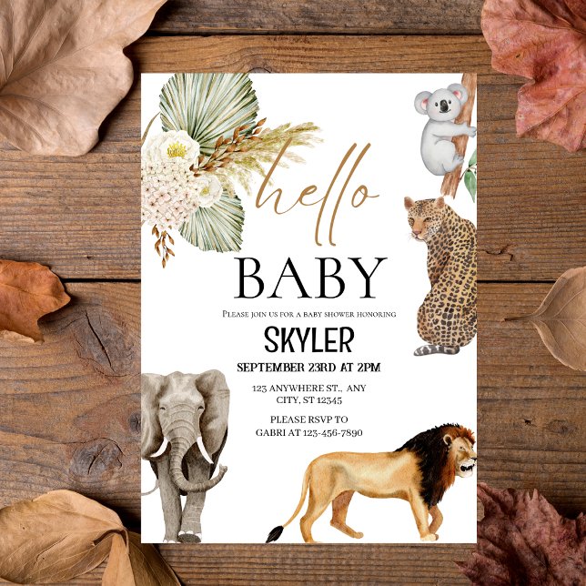 Boho Wild Animals "Hello Baby" Shower Invitation (Boho Wild Animals "Hello Baby" Shower Invitation)