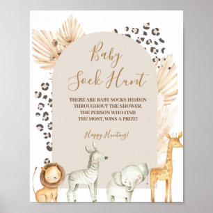 Boho Wild Animals Pampas Grass Baby Sock Hunt  Poster