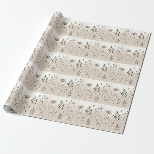 Boho Wild Flower |  Desert Garden Floral Pattern Wrapping Paper (Unrolled)