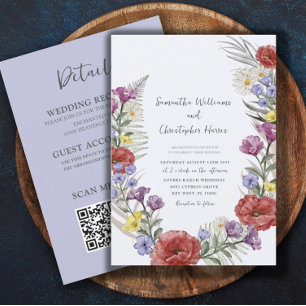 Boho Wild Flower Wreath All-In-One Wedding  Invitation