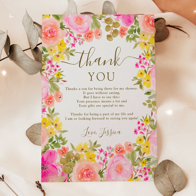 Boho wild flowers garden pink bridal shower thank you card (Boho wild flowers garden pink bridal shower thank you card)