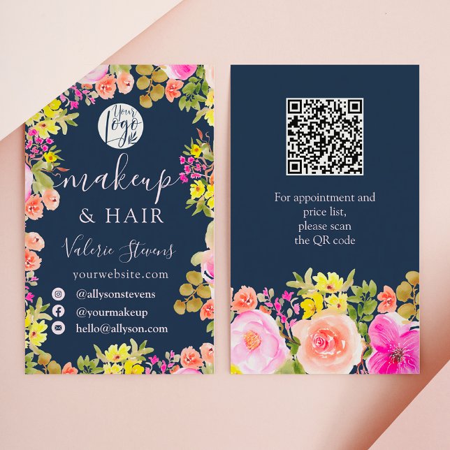 Boho wild flowers garden watercolor makeup hair business card (Boho wild flowers garden watercolor makeup hair business card)