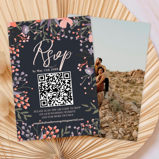 Boho wild flowers wedding photo QR RSVP (Creator Uploaded)