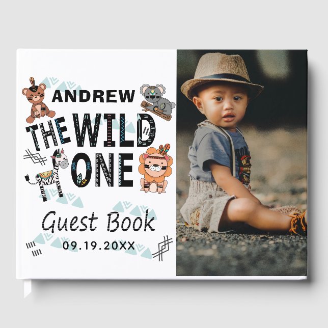 Boho Wild One 1st Birthday Photo Guest Book (Front)