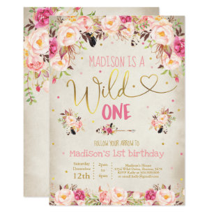 Boho Wild One Birthday Invitation Watercolor Boho