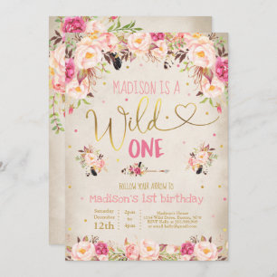 Boho Wild One Birthday Invitation Watercolor Boho