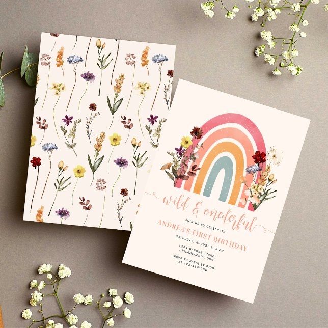 Boho Wild & Onederful Wildflower Rainbow Birthday Invitation (Creator Uploaded)