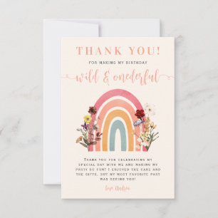 Boho Wild & Onederful Wildflower Rainbow Birthday Thank You Card