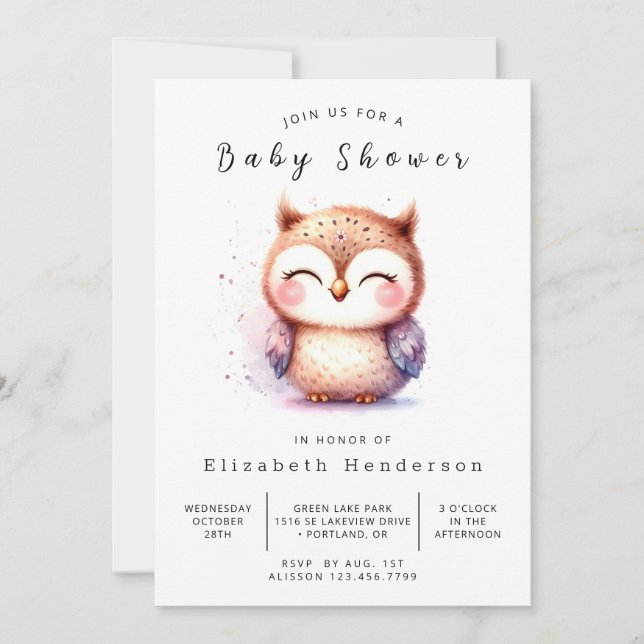 Boho Wild Owl Baby Shower Invitation (Front)