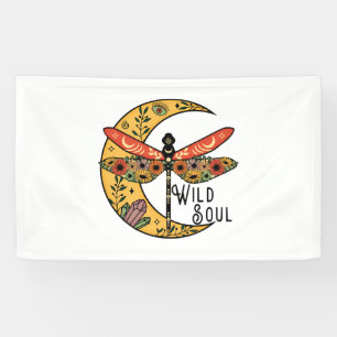 Boho Wild Soul Moon Dragonfly Banner