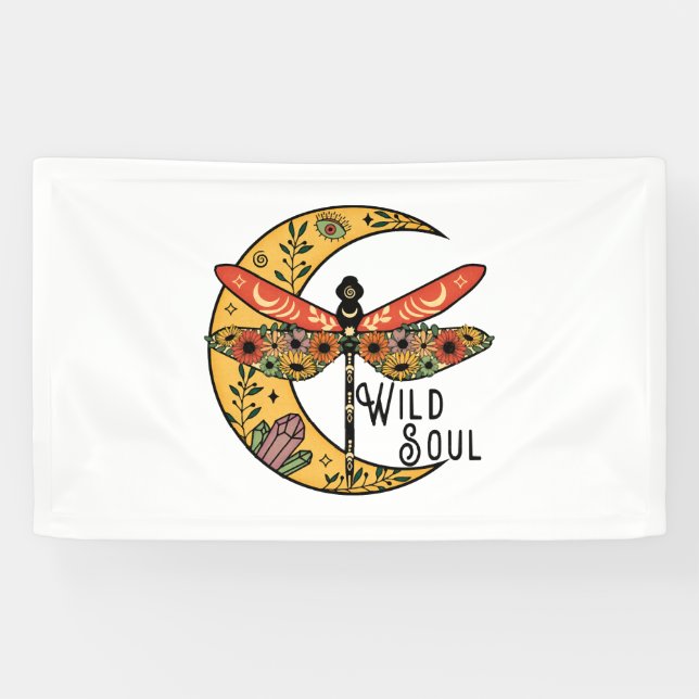 Boho Wild Soul Moon Dragonfly Banner (Horizontal)