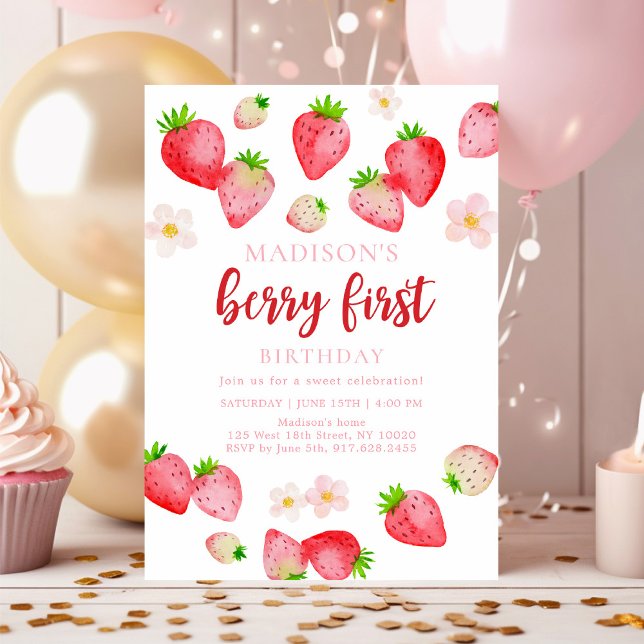 Boho Wild Strawberry Berry First Birthday Invitation (Creator Uploaded)