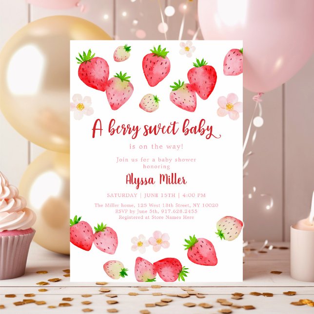Boho Wild Strawberry Berry Sweet Baby Shower Invitation (Creator Uploaded)