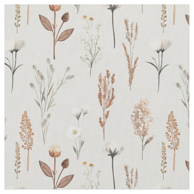 Boho Wild weeds flowers rustic  Fabric (Close Up)