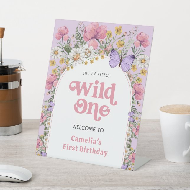 Boho Wildflower 1st Birthday Welcome Pedestal Sign (In SItu)