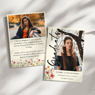 Boho Wildflower 2 Photos Graduation Announcement