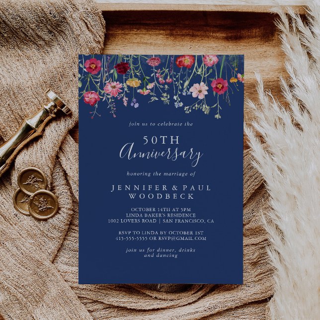 Boho Wildflower 50th Wedding Anniversary Invitation (Creator Uploaded)