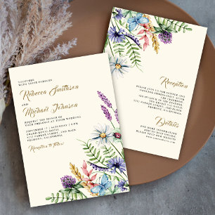 Boho Wildflower All in One Cream Wedding Invitation