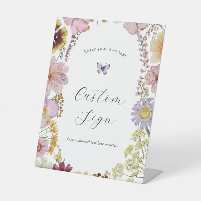 Boho Wildflower and Butterflies Custom Text Sign (Front)