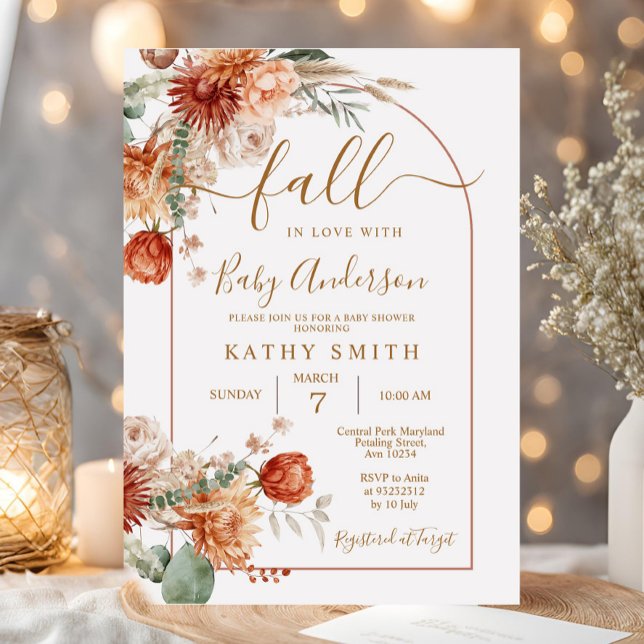 Boho Wildflower Arch Fall in Love with Baby Shower Invitation (Creator Uploaded)