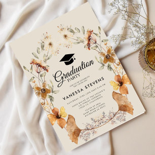 Boho Wildflower Arch  Graduation Cap Party  Invitation