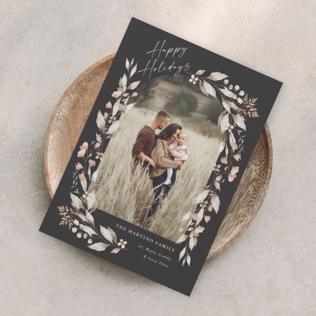 Boho Wildflower Arch Photo Christmas Holiday (Boho wildflower arch photo magnetic holiday card with elegant script and hand painted foliage.)