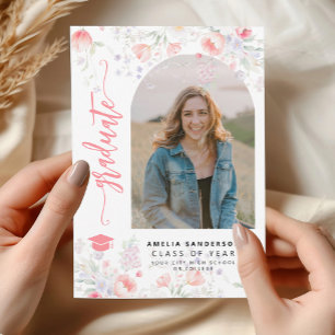 Boho wildflower arch photo graduation party invitation