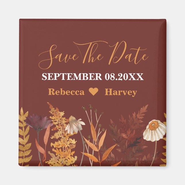 Boho Wildflower Autumn Fall Wedding Save The Date Magnet (Front)